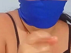 Over-the-mouth Sock Gagged 20-year-old Latina Amateur Gives Handjob Like a Pro!