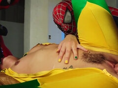 Spider-Man and Deadpool impale Allie Haze on their dicks