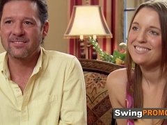 Swinger married couple gets excited.