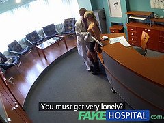 Blonde Lady saves money by giving head for sex favors in fakehospital POV