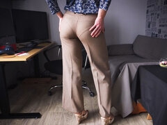 Hot Secretary Teasing VPL In Tight Work Trousers 4K