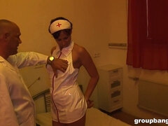 Nurse from the hospital gets a hot check-up & a cum-covered facial