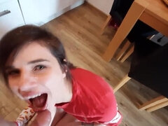 Young-Wifey he gives oral to his neighbor and takes the jizm on her face