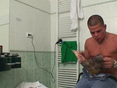 Athletic guy fucks wife's BBW stepmother in bathroom