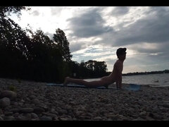 Slender Nudist Boy Does Yoga Nude on a Naturist Beach. Naked Yoga Video by Jon Arteen Gay Porn Model