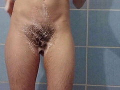 머리카락이 많은, 집에서 만든, 밀프, 부어있는 듯한 젖꼭지, 러시아인, 샤워, 혼자