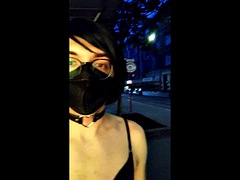 Sissy Caroline has fun in public outdoors and cums