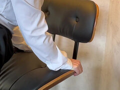 Sexy Personal Assistant in Office Suit, Pantyhose and High Heels Gets Boss Cum in Her Nylons, Business-bitch