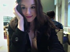 Busty student shows off her tits and masturbates in public!