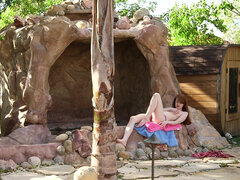 Tender redhead Abby Rains solo caresses herself near the pool
