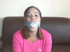 Duct Tape Cleave Gagged Beauty Has Sensitive Gag Reflex!