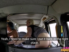 Lesbians Wrestle in British Taxi