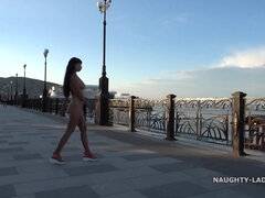 Naughty MILF Left hotel naked - public seafront