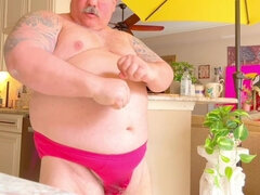 Pissed in His Red Sexy Underwear and Put a Dildo in His Fat Bear Ass