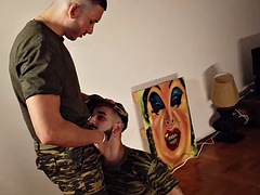 Submissive slut sucks daddys cock in the Greek army