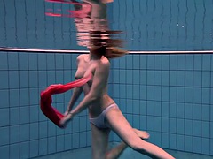 Firm big boobs and red dress underwater at Dun Bultihalo