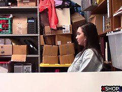 Striptease teen thief busted and fucked by security