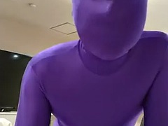 Full body masturbation in purple pantyhose