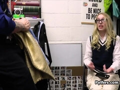 Short geeky blond hair girl pounded by officer