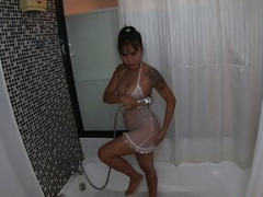 Slightly fat Thai inexperienced exgirlfriend sex in the shower after a game of Ping Pong