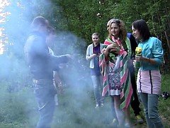 Three college sluts jizzed on tits outdoor