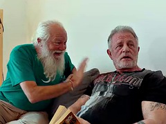 Young Snow DeVille has threesome with old men and swallows cum