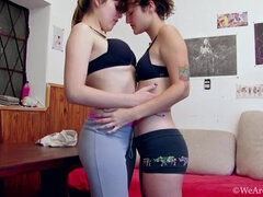 Amber and Tatiana exercise and then share sex