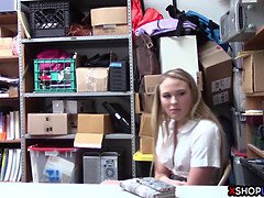 Blonde petite teen busted and banged by a security guy