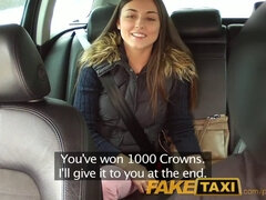 Iva, the horny brunette, can't resist the temptation of cash in the backseat of a fake taxi