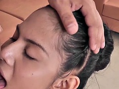 Tattooed ladyboy in black panties gets her ass shaved