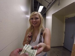 Public BJ in the hallway from a perky tits blonde cutie