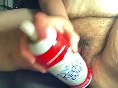 BBW Rubs Piss on her Hairy Cunt Before Fucking It with a Whipped Cream Can!