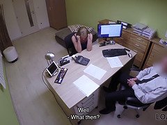 Teen naive chick gets fucked on the desk in the loan office