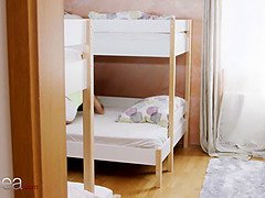 Lesbea Katy Rose and young Ukrainian babe lesbian scissoring in bunk bed