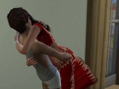 First episode of the Indian webseries "Bhabhi Aunty": Busty Desi Aunty smooches her nephew's friend