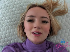 Sweet innocent Maria Kazi in a sweater gets her pussy licked and then cock sucked POV - Amateur