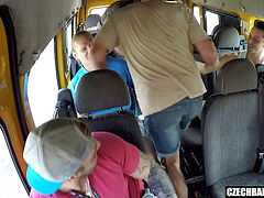 Married chesty mummy gangbanged in Bus