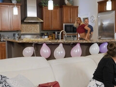Busty Blonde Tranny Fucked in Kitchen: Getting That Sweet DILF Cum - Brock Kniles
