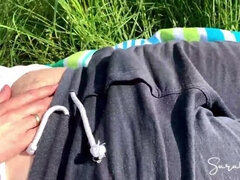 Outdoor Blowjob in the meadow while people walk by in public - cum in her mouth - Sarah Sota