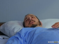 Dr. Markus fingers nurse Penny Pax as she came to her patient