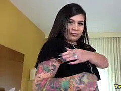 plump tattooed tgirl gothic unwraps and tugs