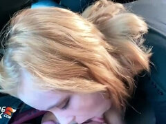 Redhead Suck Dick Taxi Driver and Cum Swallow in the Car - POV