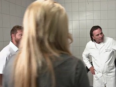 Blonde slut gets examined by two doctors