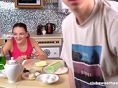 Petite teen with tattoos and small tits gets a hot and heavy pussy pounding in homemade Bratwurst