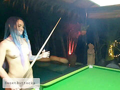 Two horny milfs, teens playing, playing billiards