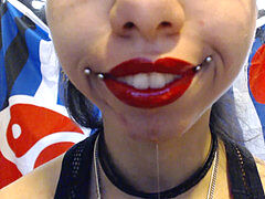 Bright Red Lipstick Drooling A pile of saliva and drool