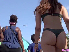 astounding Big Ass Teen Thong swimsuit Beach voyeur Closeup