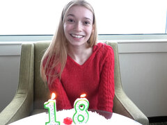 Very petite blondie has just turned 18 and is making her