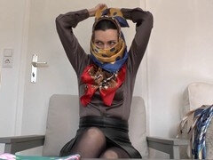 Zwart, Jurk, Duits, Leer, Masker, Rijpe lesbienne, Panty, Rok