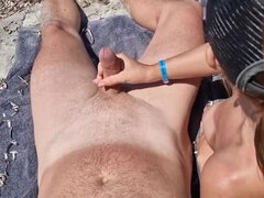 Strand, Grote mammen, Pijpbeurt, Daddy, Flashing, Nudist, Buiten, Openbaar